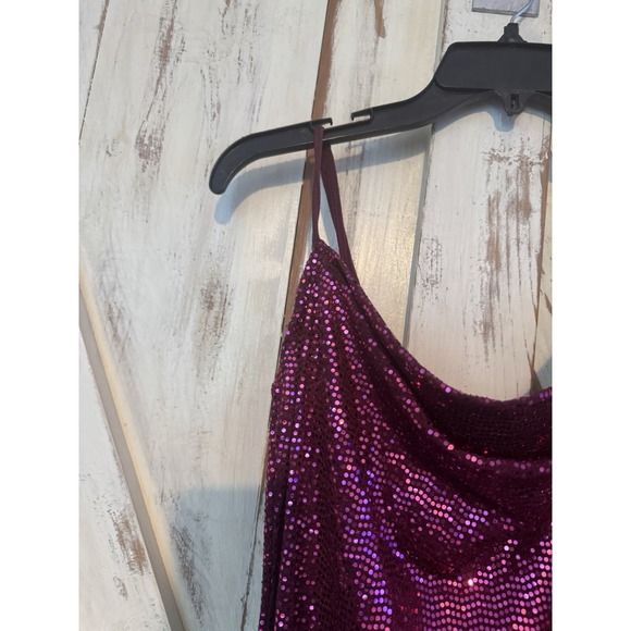 Bebe Pink Sequin Sparkling Gown Side Slit Spaghetti Straps Prom Party Small NWOT - Picture 4 of 9